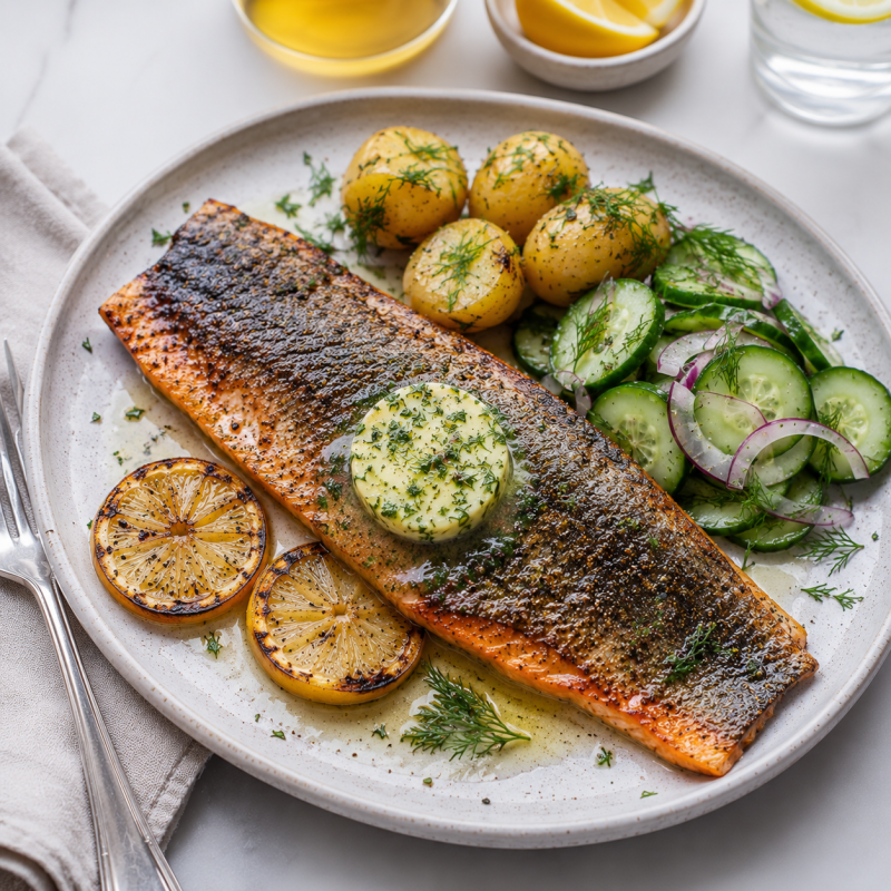 Grillad fjällröding med citronsmör och örter