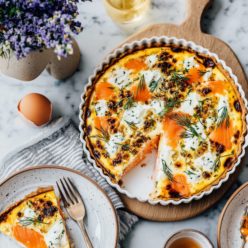 Potatispaj med löjrom, lax, rödlök och crème fraiche