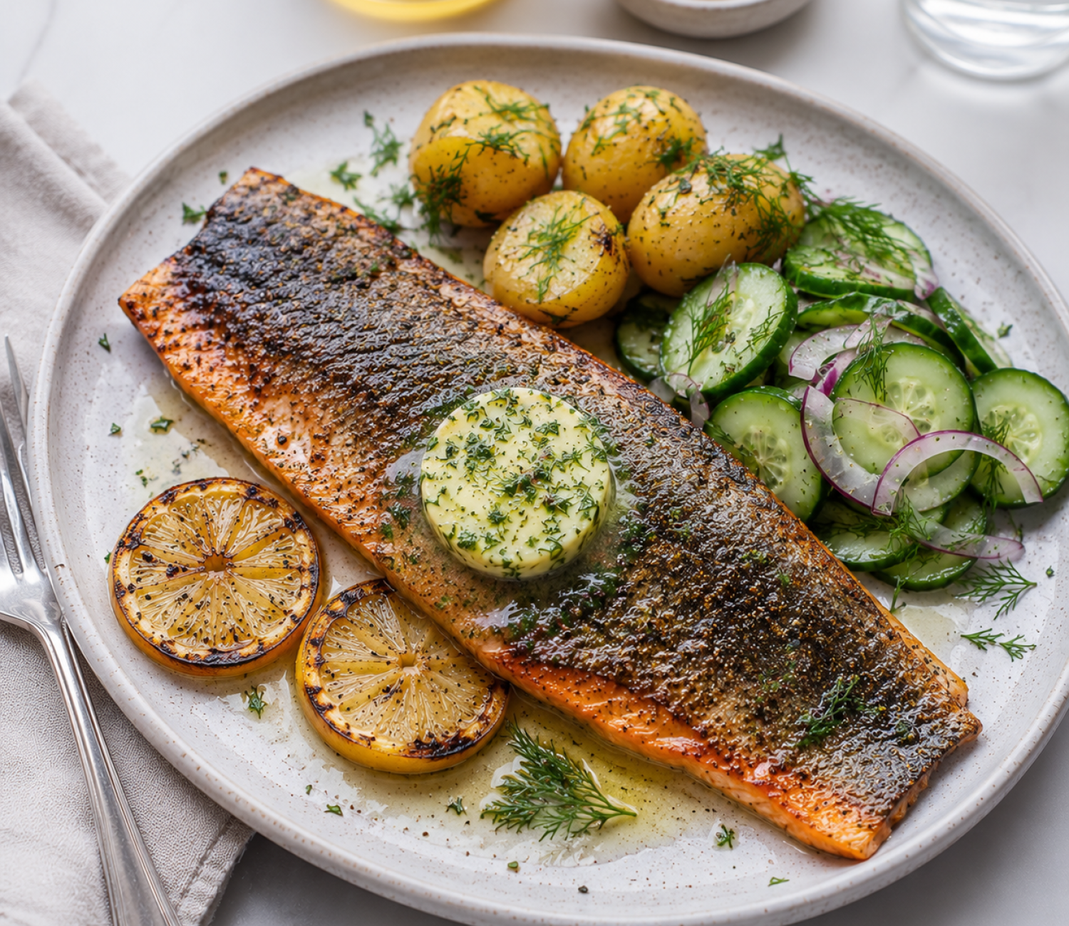 Grillad fjällröding med citronsmör och örter