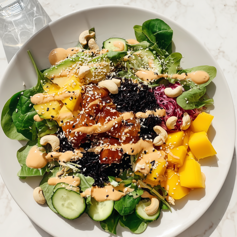 Pokébowl med lax, svart ris & fräscha toppings