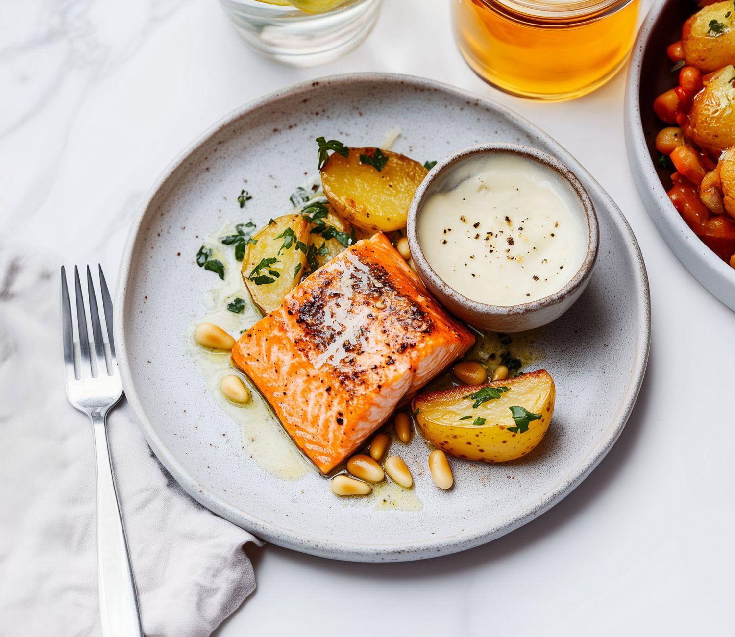 Stekt lax med citronsås