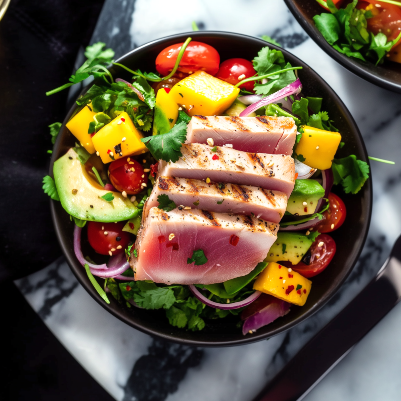 Grillad tonfisk med avokado- och mangosallad