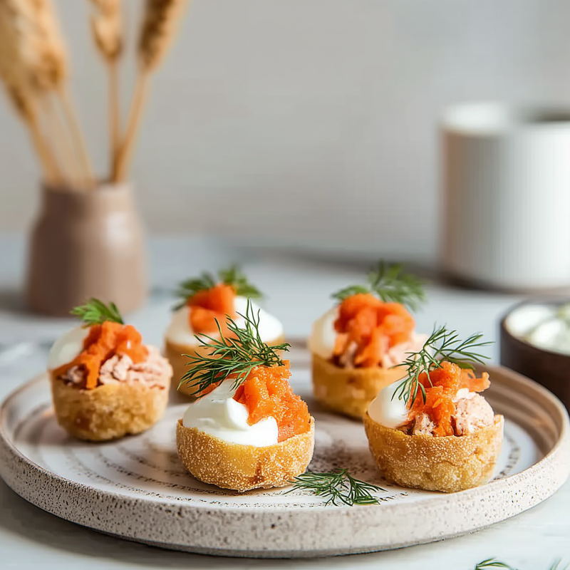 Påskkrustader med laxröra, crème fraiche och löjrom