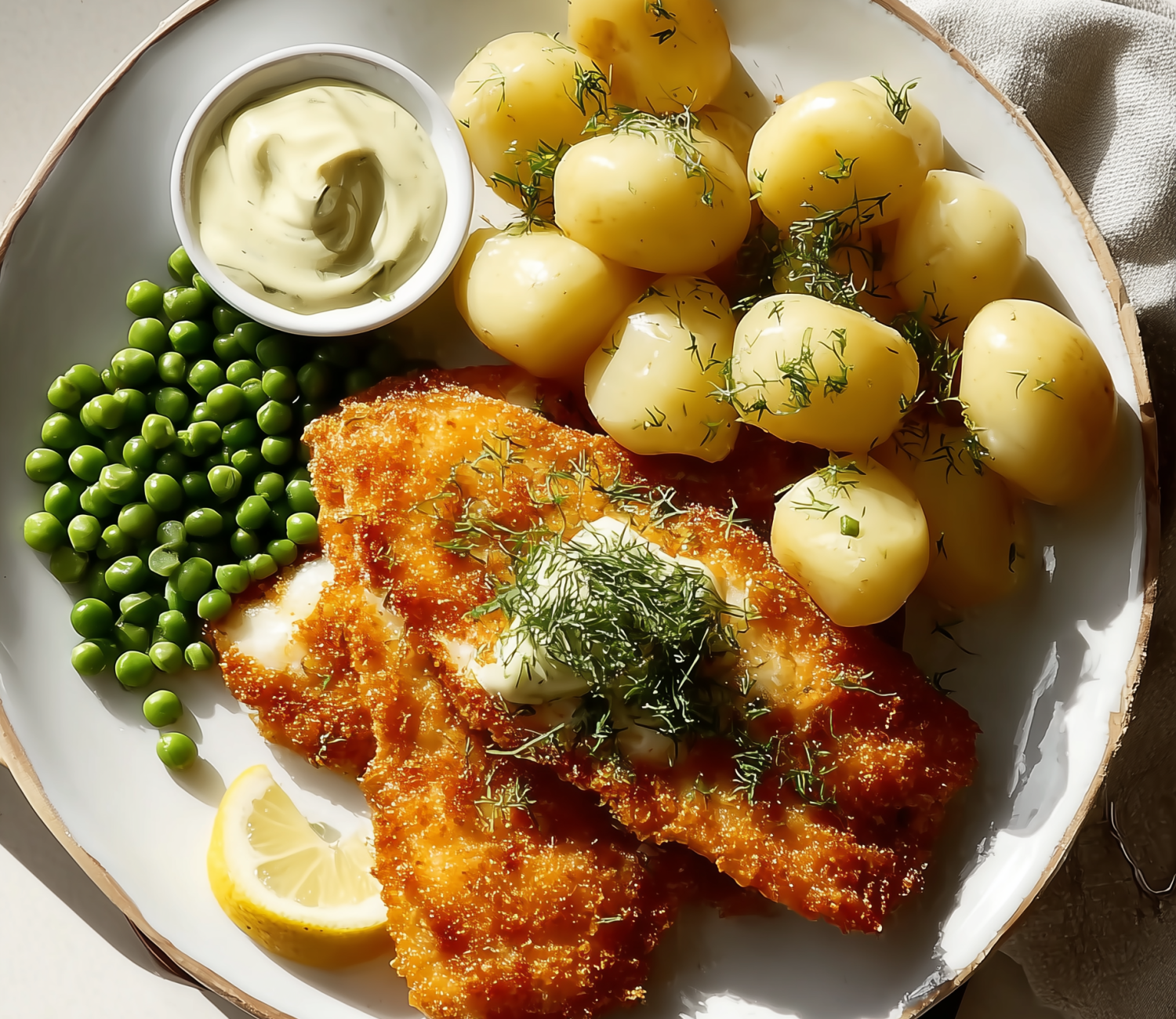 Panerad rödspätta med kokt potatis & remouladsås