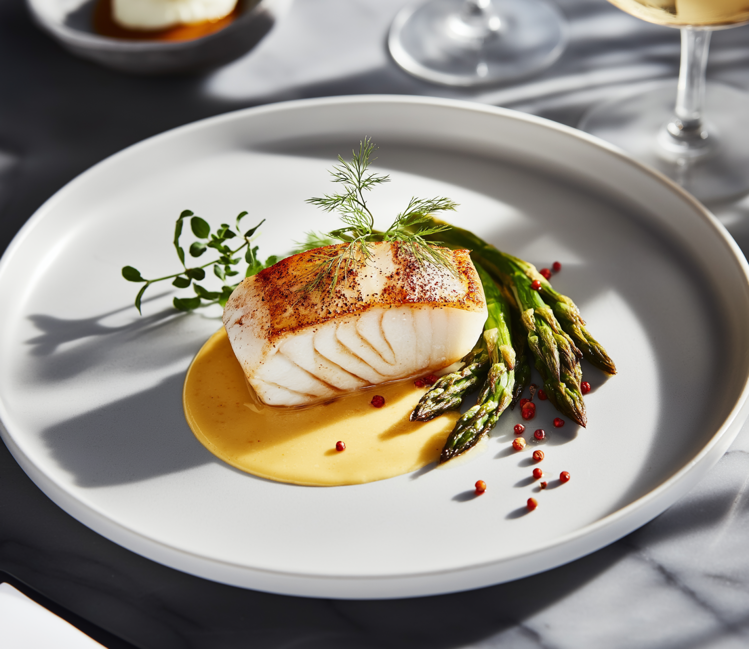 Hälleflundra med sparris