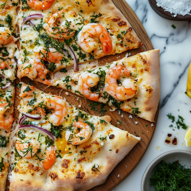 Lyxig räkpizza med vitlökssmör