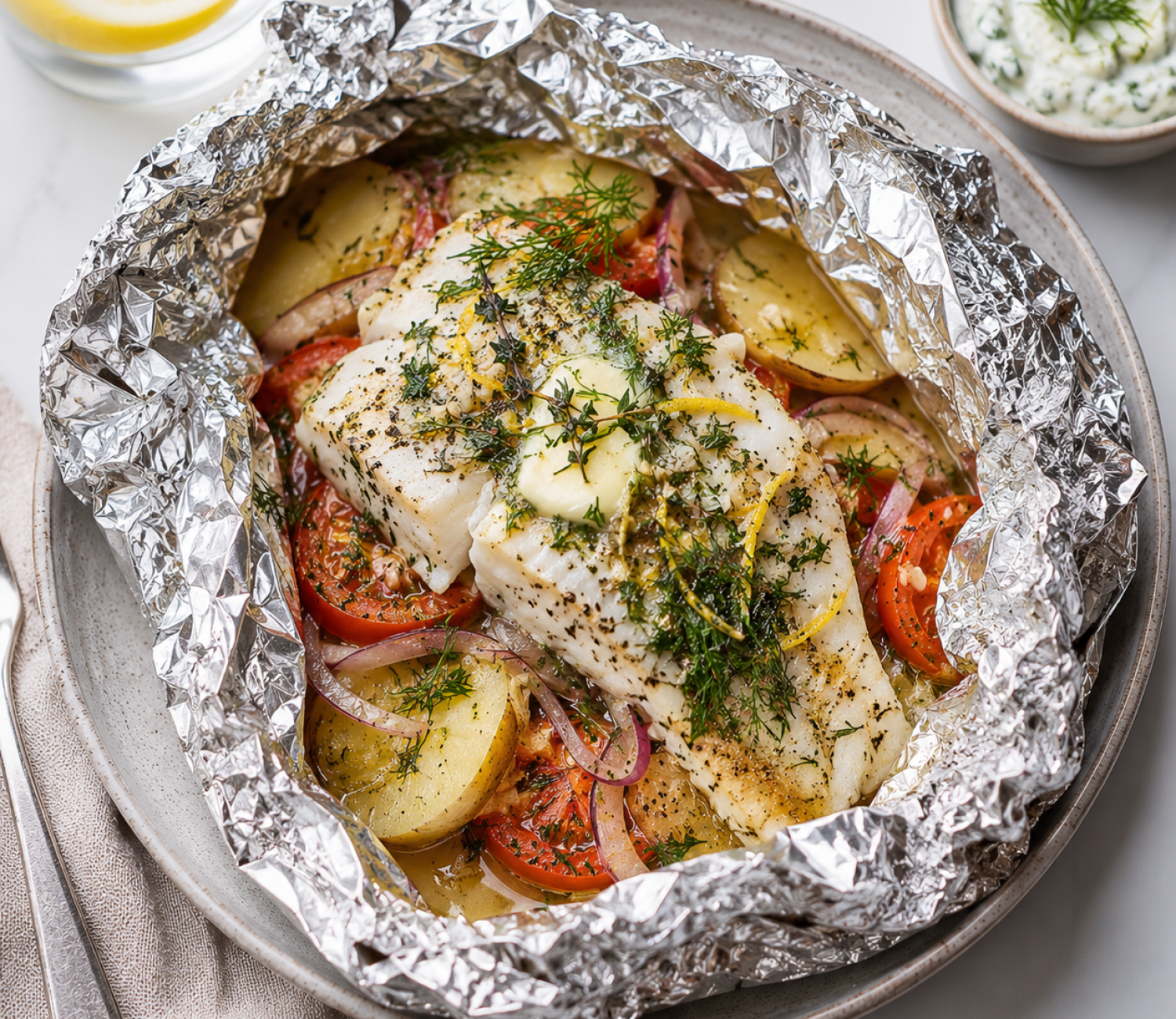 Torsk och potatis i folieknytar